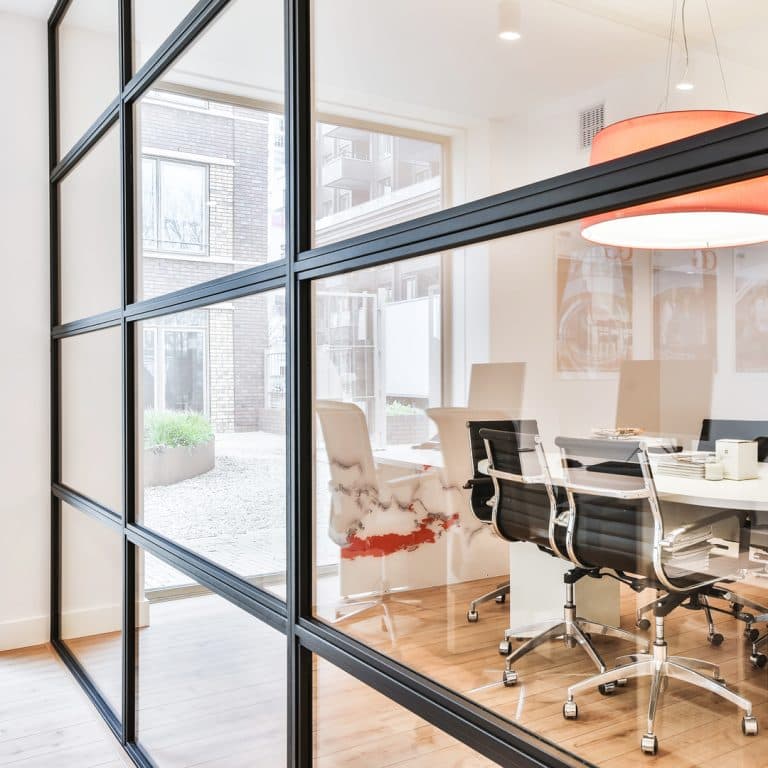 Custom glass table top in modern dining setting